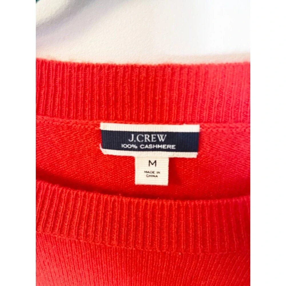 J.Crew 100% Cashmere Sweater Medium Tomato Red Crewneck Classic Luxury - Flaw